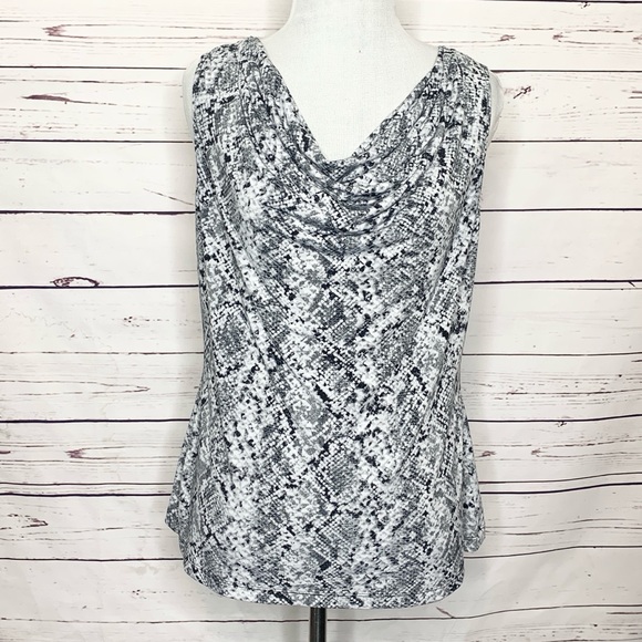 Calvin Klein Black & White Python Print Sleeveless Cowl Neck Blouse Size Medium - Picture 2 of 9